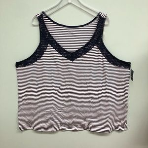 Basic Editions | Women’s Striped Lace Tank Top | Navy & White | Size 4X